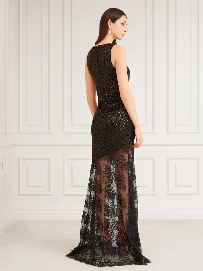 ROBE LONGUE SEQUINS MARCIANO Guess Noir Robe de Soir e GUESS