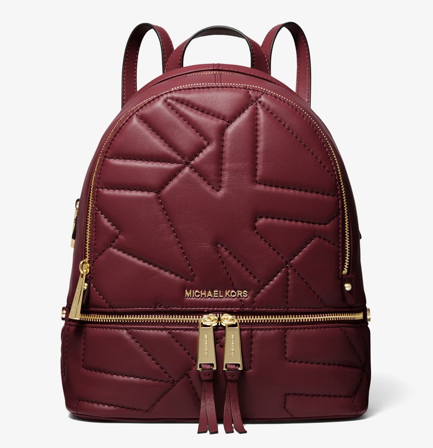 Soldes MICHAEL Michael Kors Sac à dos RHEA de taille moyenne en cuir matelassé Baie foncée