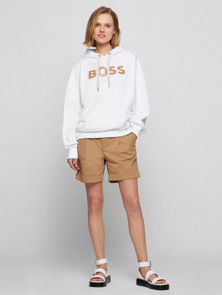 BOSS Sweat à capuche ECONY en coton mélangé avec logo imprimé blanc