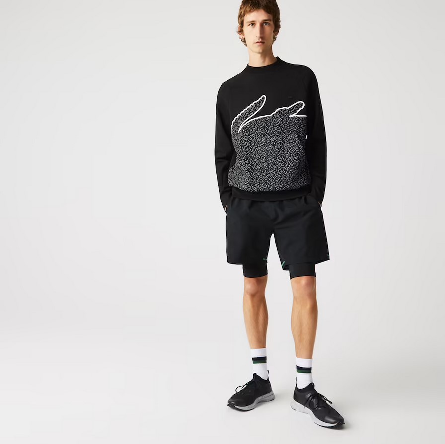 Sweatshirt à col rond Lacoste en coton mélangé avec crocodile oversize noir