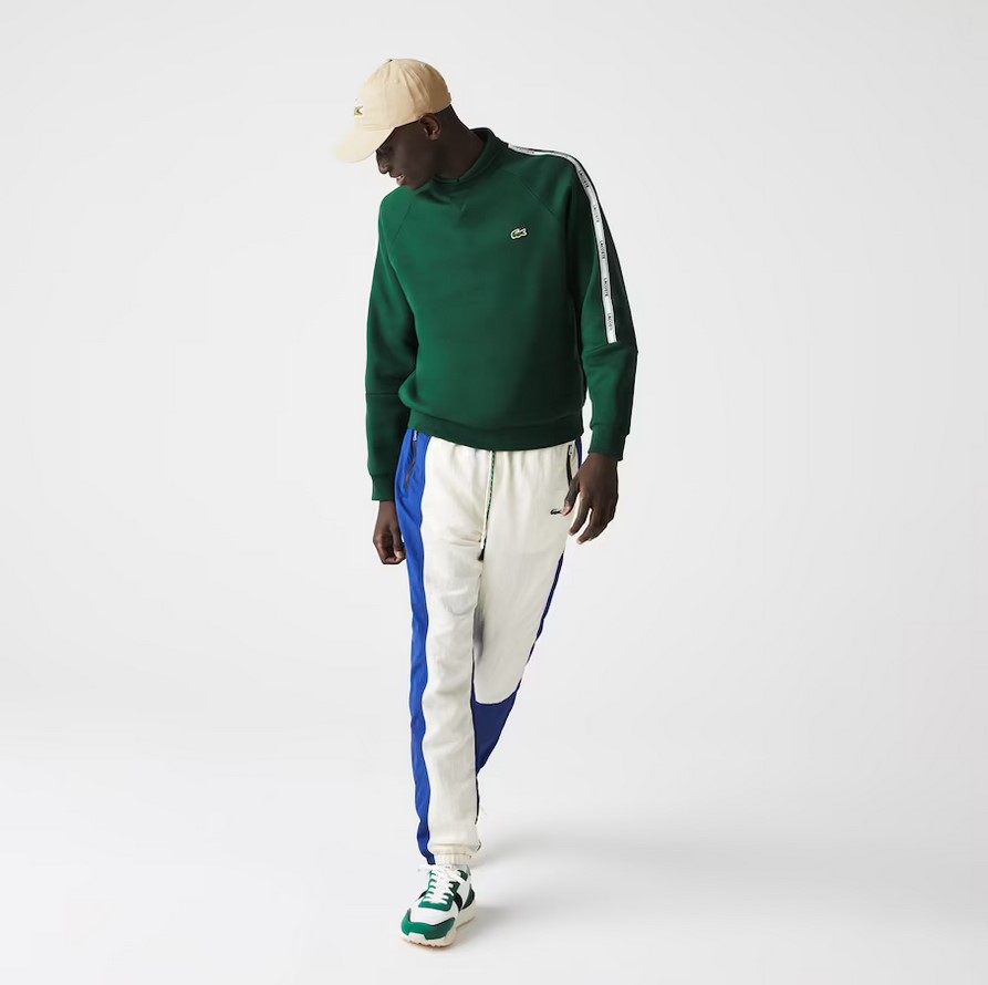 Sweatshirt à col rond Lacoste en molleton de coton avec bandes siglées vert