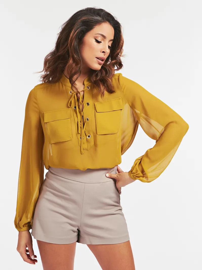 BLOUSE MARCIANO LACAGE FRONTAL GUESS Jaune