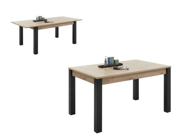 Table de séjour extensible LUCAS Imitation chêne et noir