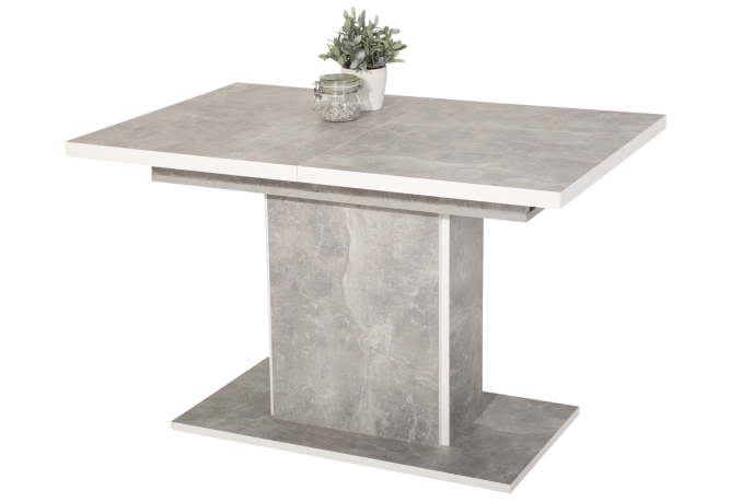Table rectangulaire + allonge ALICE imitation béton/ blanc 
