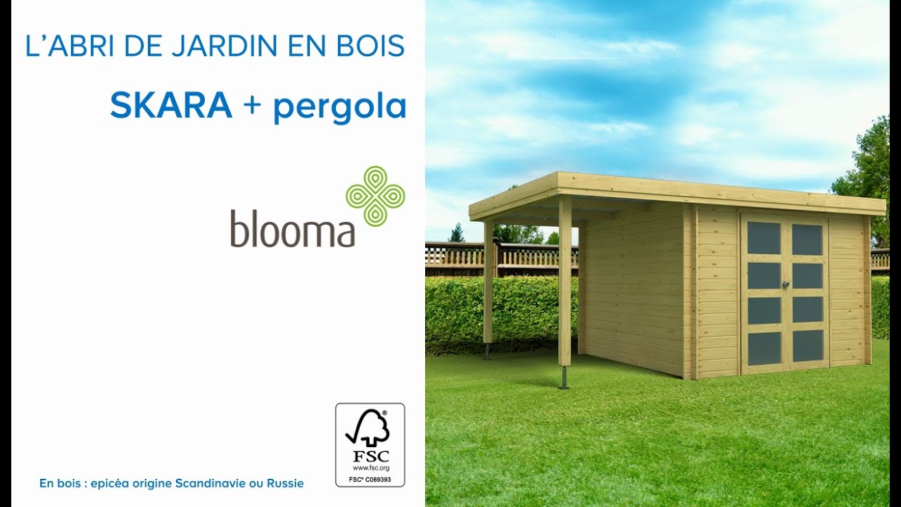 Abri de jardin bois + pergola Blooma Skara 8 + 4,5m²