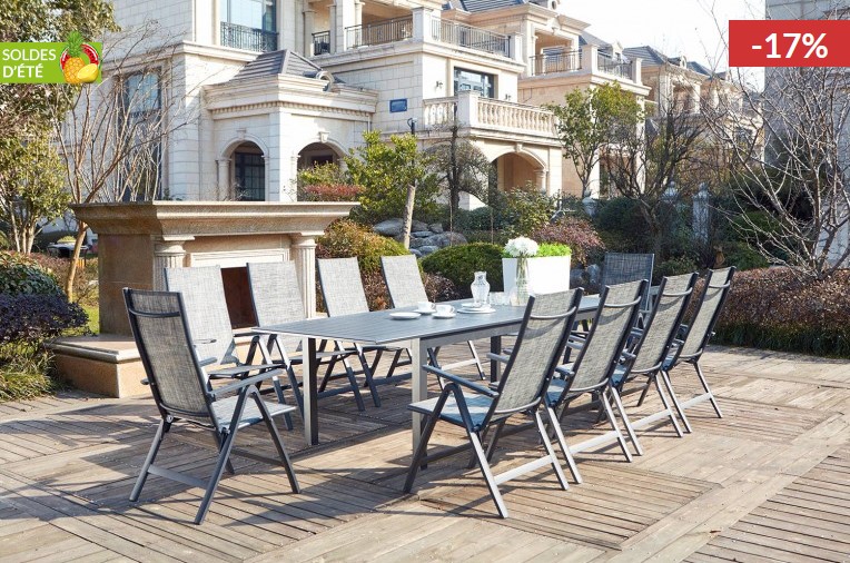 Table de jardin extensible BERANA + 10 chaises en aluminium