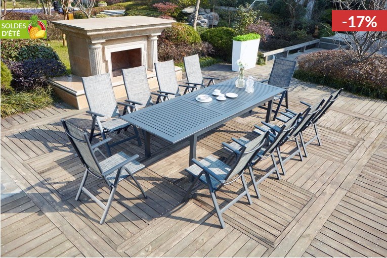 Table de jardin extensible BERANA + 10 chaises en aluminium