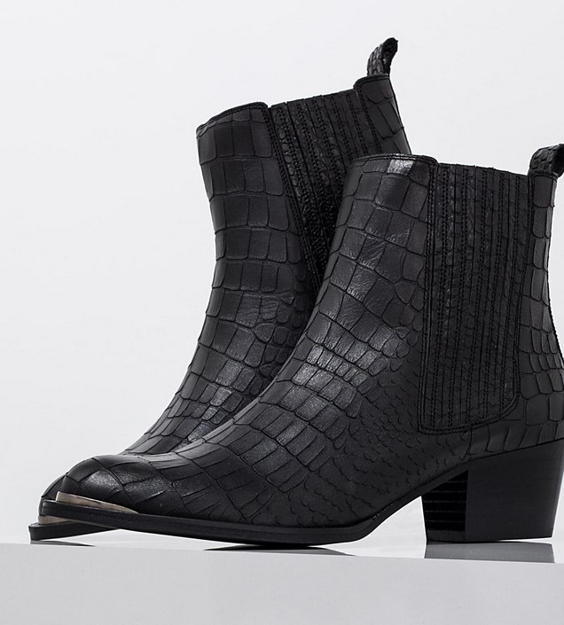 Boots en cuir noir effet reptile IKKS