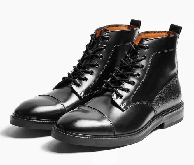 Boots Venice en cuir véritable noir Topman