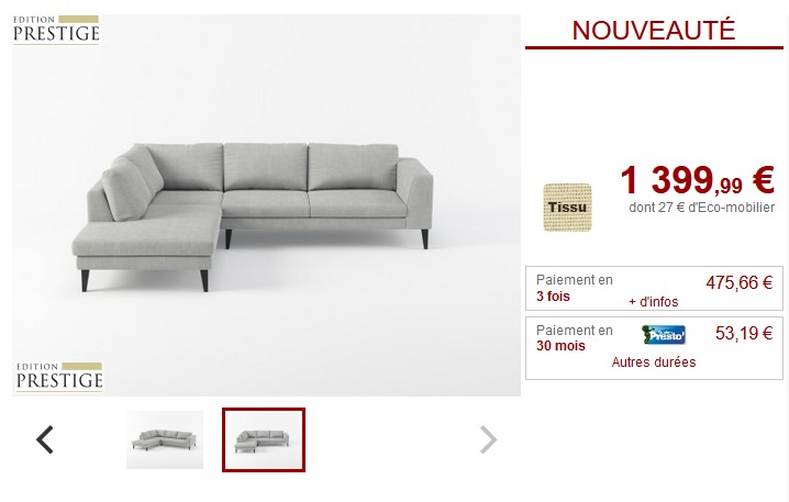 Canapé d'angle gauche XL PRADO en tissu gris clair prestige - Vente Unique
