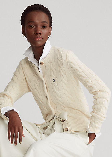 Polo Ralph Lauren Cardigan boutonné en laine mélangée crème - Cardigan Femme  Ralph Lauren - Iziva.com