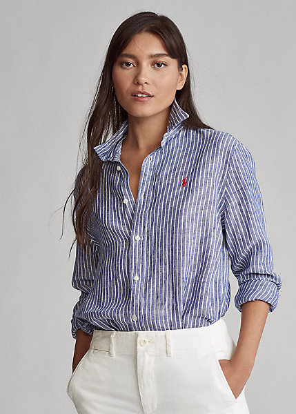 Polo Ralph Lauren Chemise décontractée en lin Royal/White pour Femme