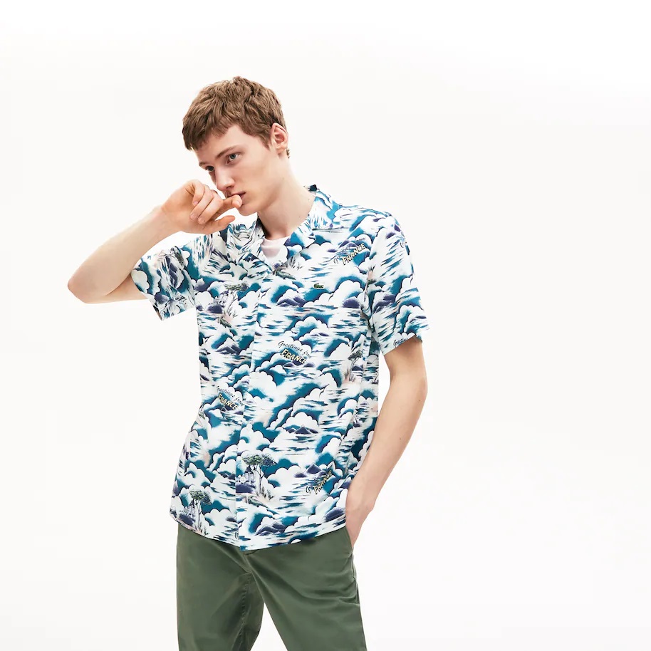 Chemise Hawaï fit Lacoste à manches courtes en coton imprimé côte basque 