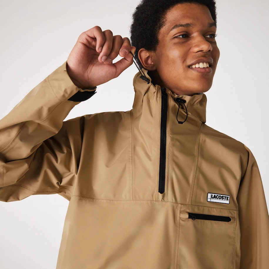 Coupe-vent à capuche imperméable uni à enfiler Lacoste Beige