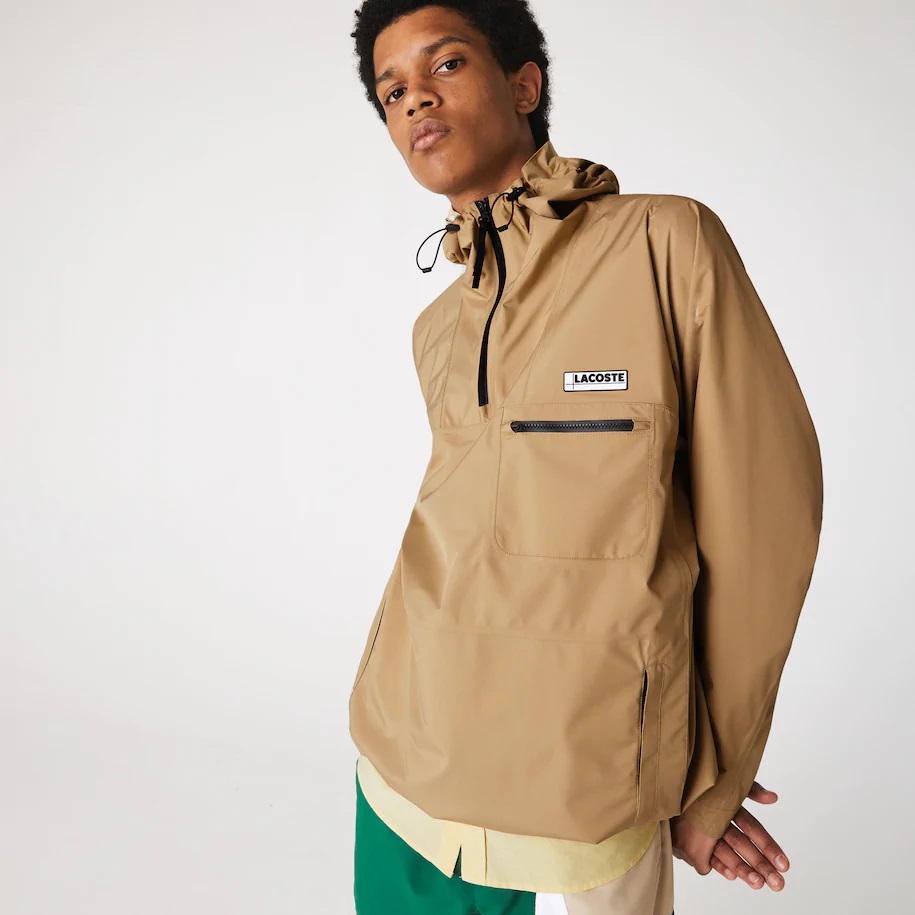 Coupe-vent à capuche imperméable uni à enfiler Lacoste Beige