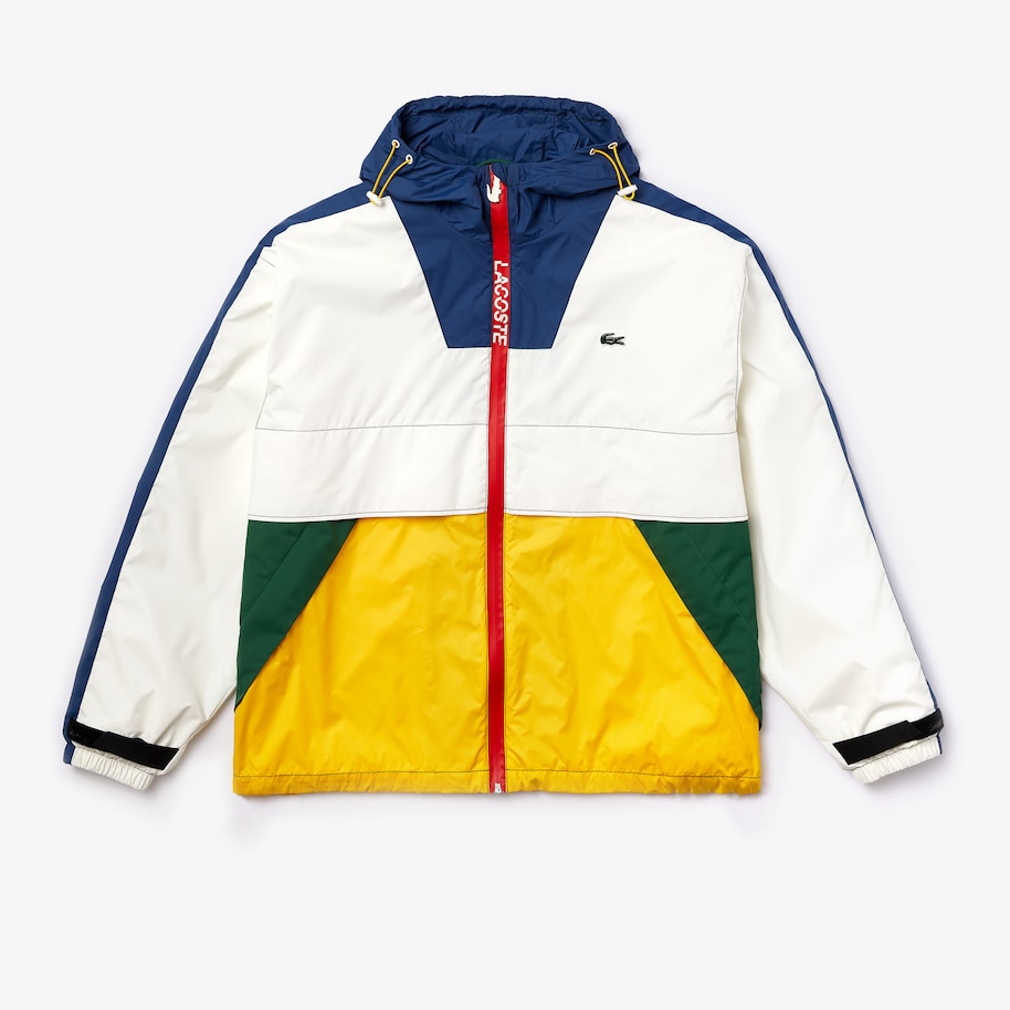 Coupe-vent zippé à capuche unisexe Lacoste LIVE léger color-block Blanc