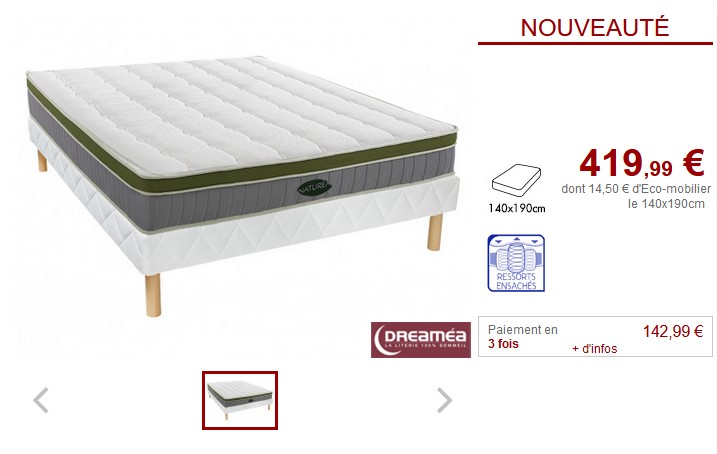 Sommier + Matelas ressorts mémoire de forme MANDEVILLA 140x190 cm