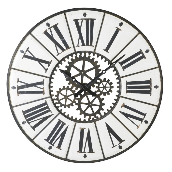 Horloge en métal CALVIN blanc et noir avec rouages - Maisons du Monde