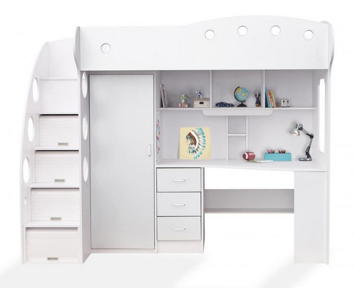 Lit Combiné AMIX 1 couchage 1 bureau 1 penderie Blanc