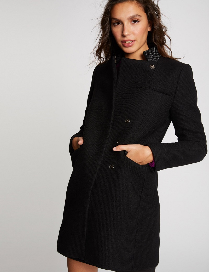 manteau court droit noir femme