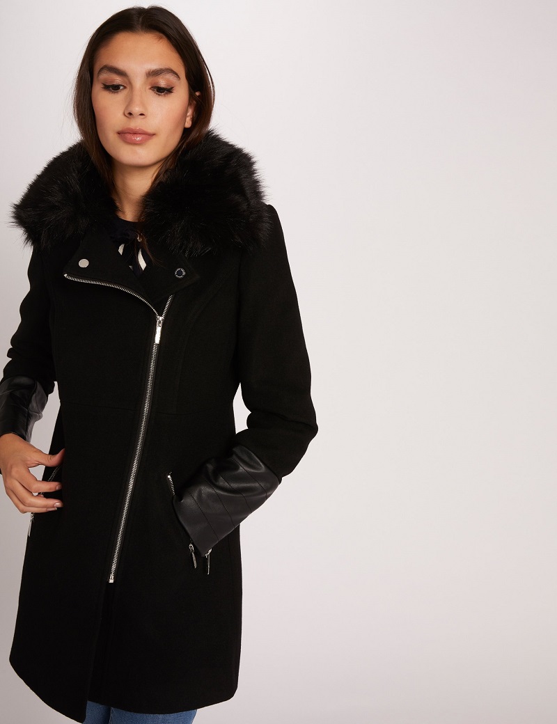 manteau col fausse fourrure femme