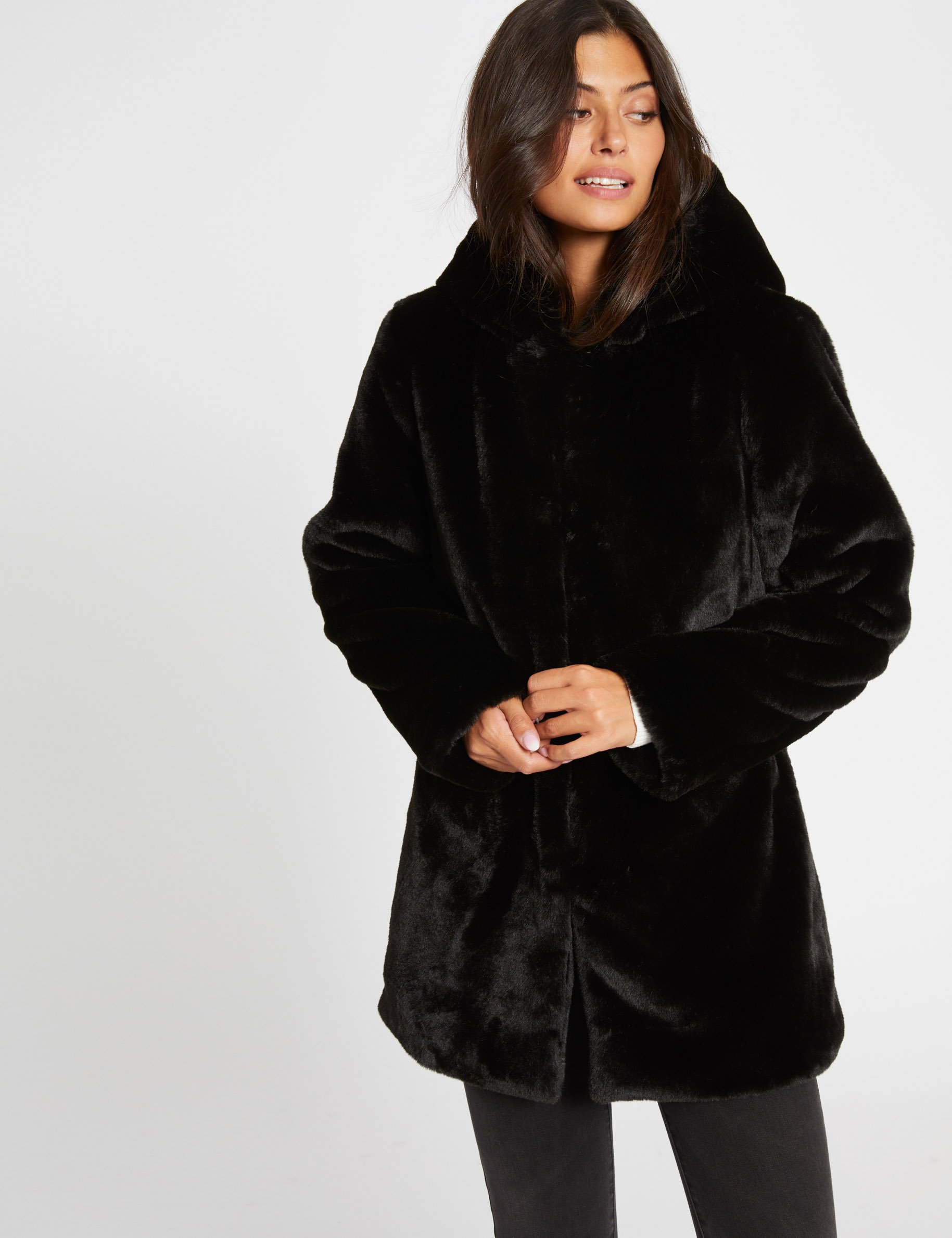 manteau moumoute noir femme