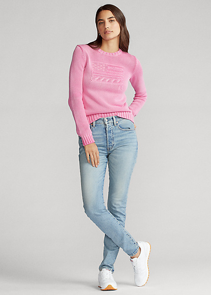 Ralph Lauren Pull en coton à drapeau Pink Pony rose