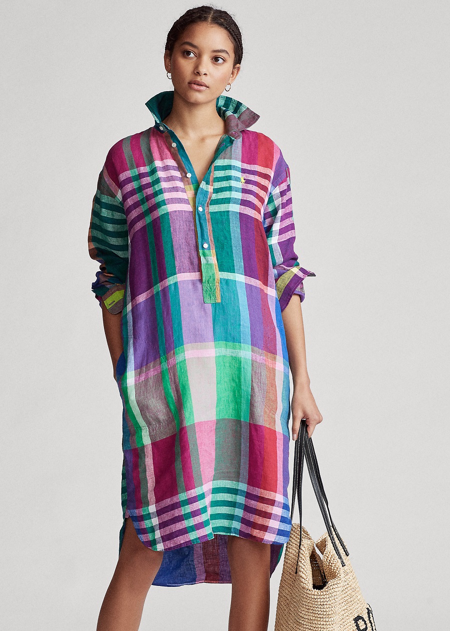 Polo Ralph Lauren Robe en lin madras Vert/Violet multi