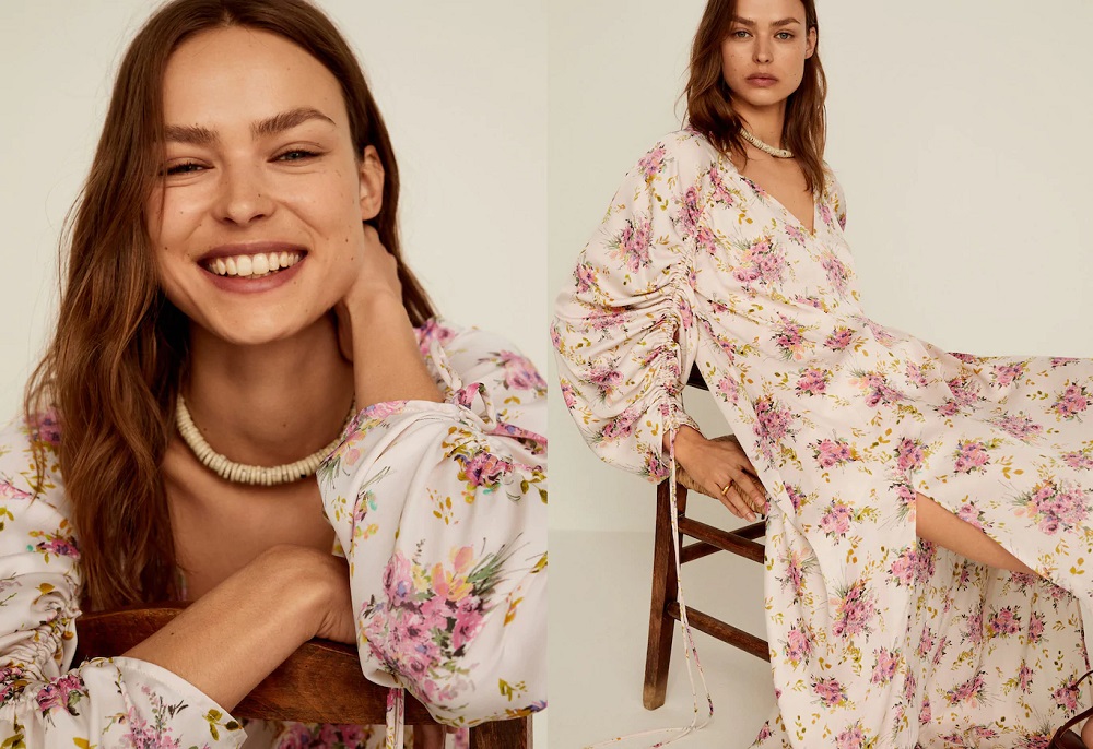 Mango SILVAN Robe fleurs manches froncées