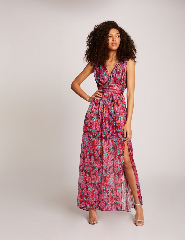 Robe longue évasée fendue imprimé floral multico Morgan