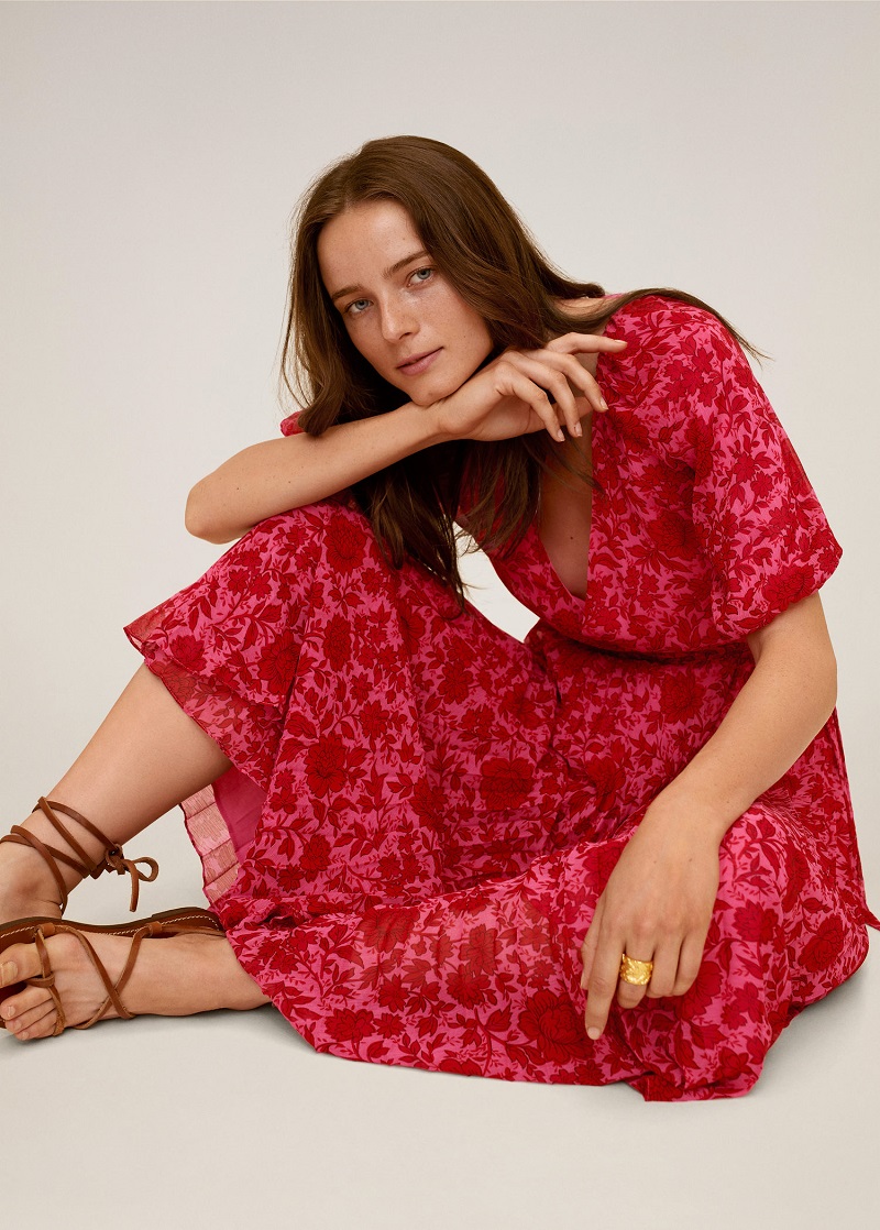 Mango OTTO Robe plissée à fleurs Fushia