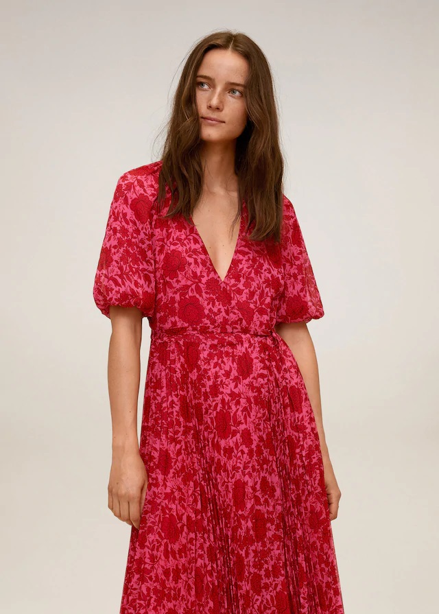 Mango OTTO Robe plissée à fleurs Fushia