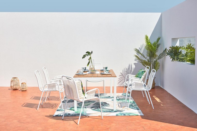 Salon de jardin corde Alondra 6 personnes en aluminium blanc - Concept Usine