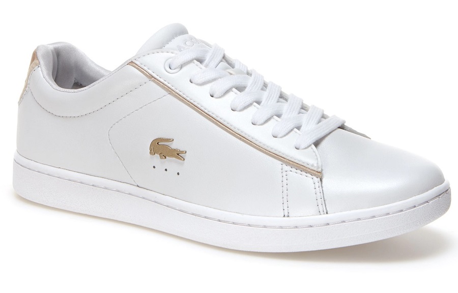 Sneakers Carnaby Evo Lacoste en satin et cuir Blanc/Doré