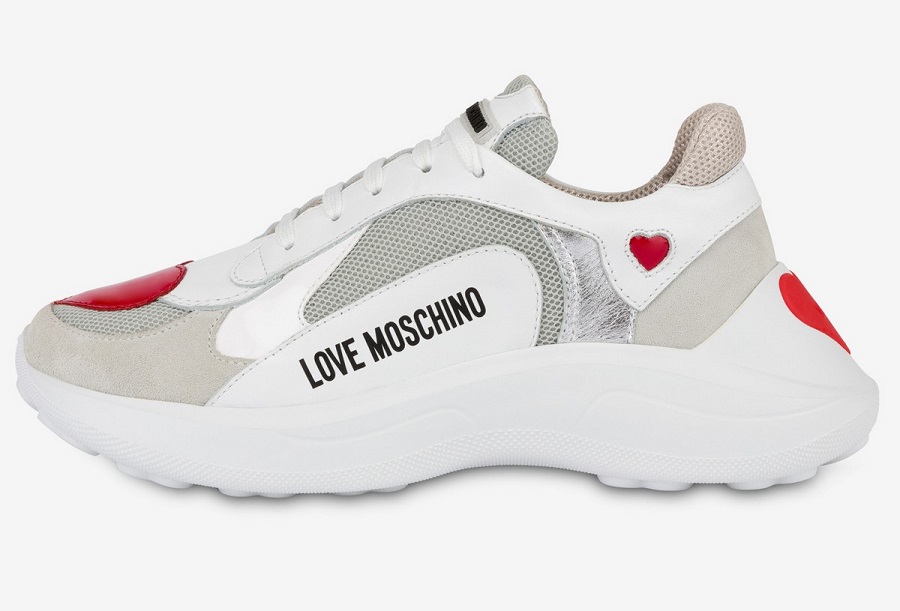 Sneakers Love Moschino en mesh et cuir de veau Blanches