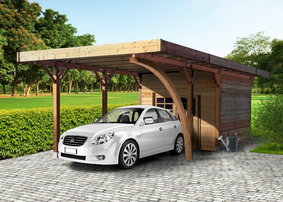 SOLID SUPERIA Carport avec remise bois Cust toit plat 14.58 m²