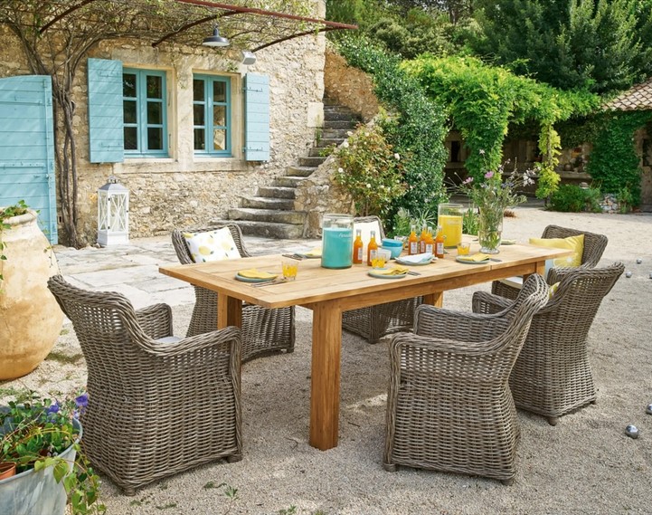 Table à rallonge de jardin Cassiopee en teck recyclé