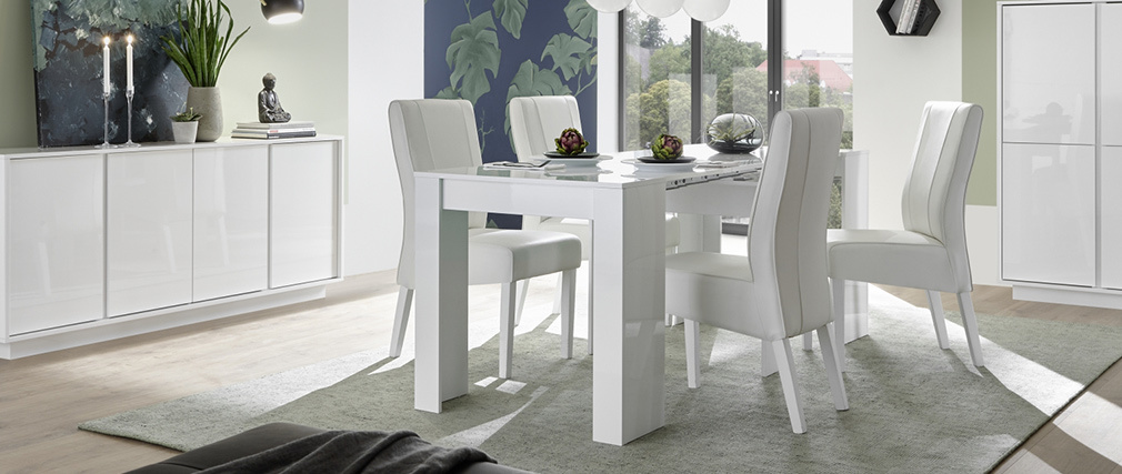 Table console extensible COMO design blanc brillant