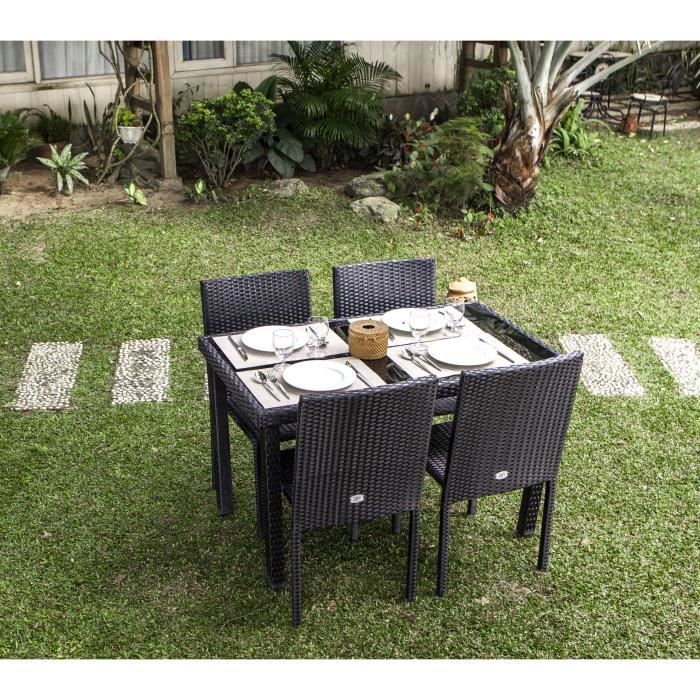 Ensemble de repas de jardin TABLECHAIRP BEAU RIVAGE 4 places Noir