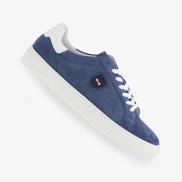 Tennis Bleu marine Eden Park en cuir velours avec écusson