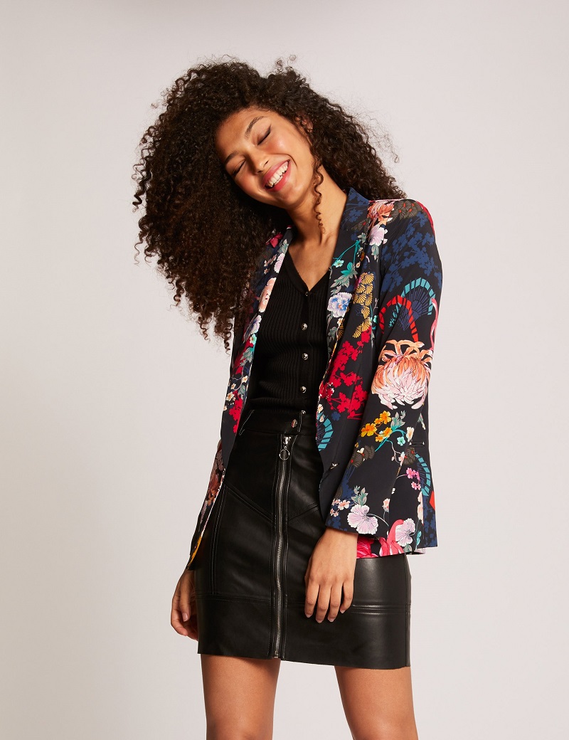 Veste droite boutonnée imprimé floral noir Morgan