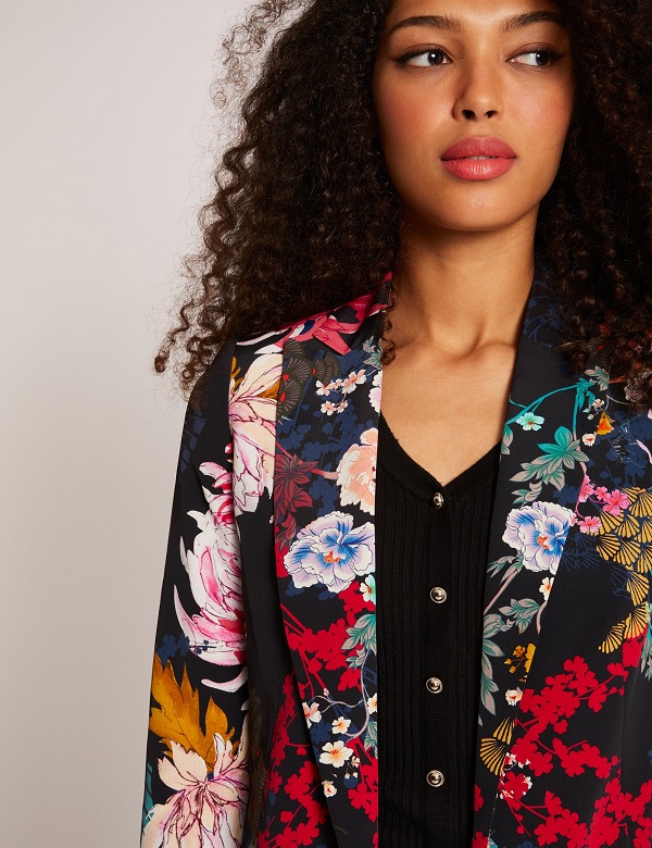 Veste droite boutonnée imprimé floral noir Morgan