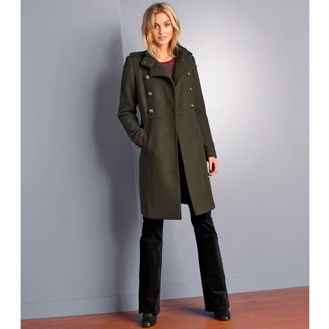 Manteau militaire col montant 50% laine R Essentiel