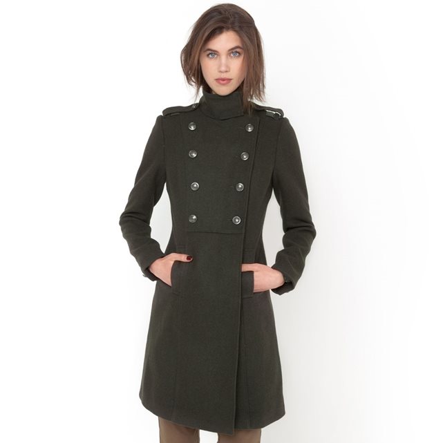 Manteau militaire col montant 50% laine R Essentiel