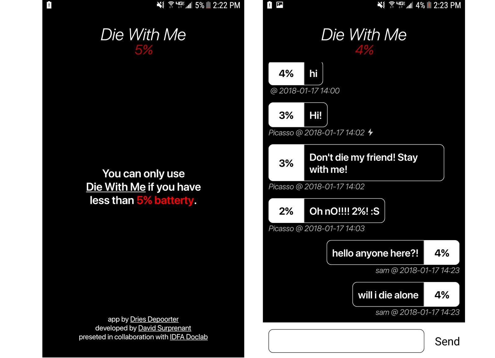 Die With Me : la messagerie des gens qui ont moins de 5 % de batterie