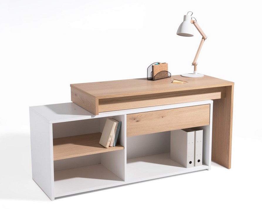 Bureau d'angle modulable MADDO Chêne/Blanc pas cher - Bureau La Redoute Interieurs