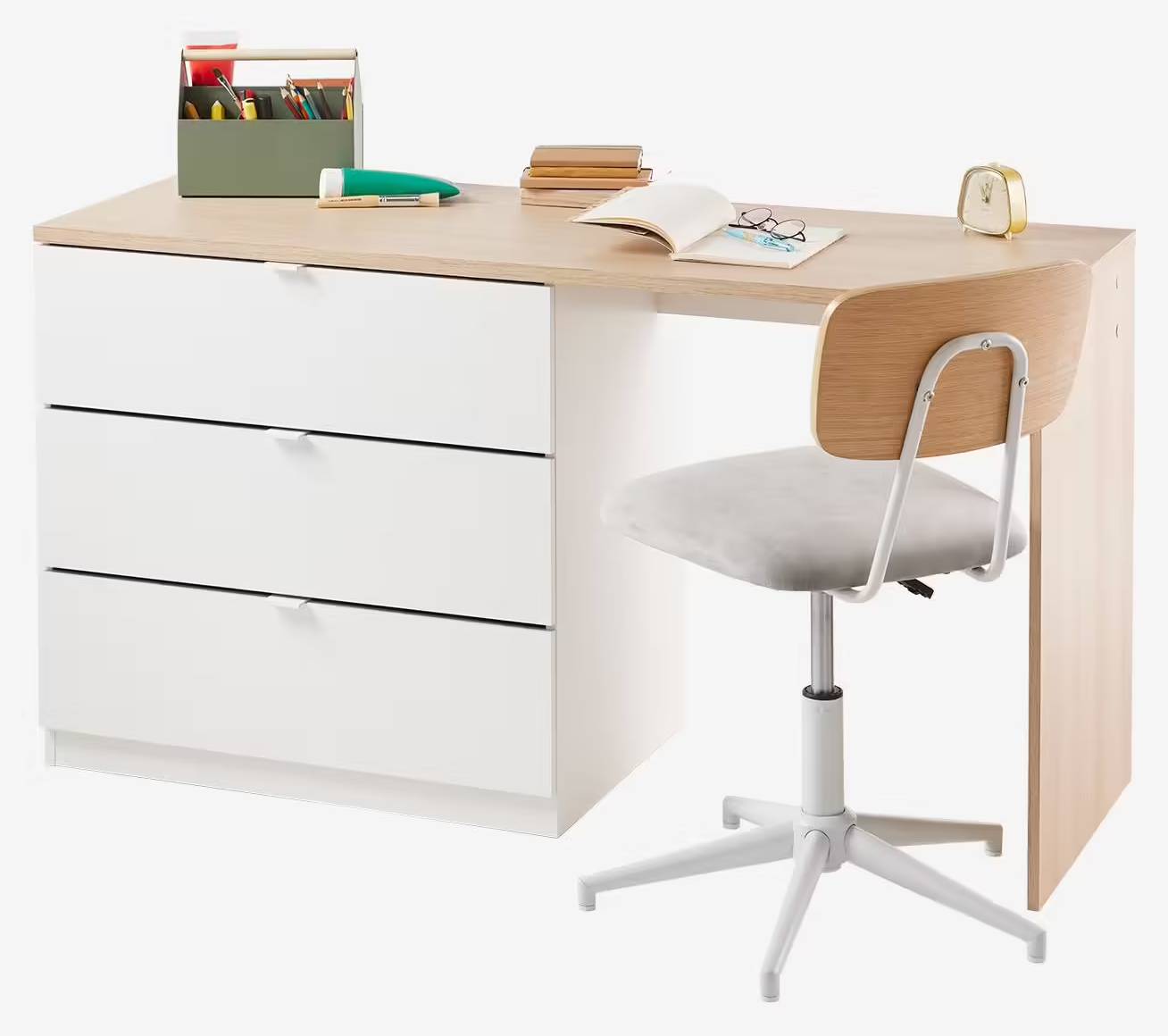 Bureau Primaire avec Commode intégrée blanc pas cher - Bureau Enfant Vertbaudet