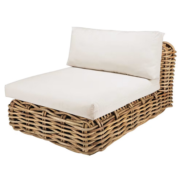 Chauffeuse SAINT-TROPEZ pour canapé de jardin modulable en rotin et coussins écrus - Maisons du Monde