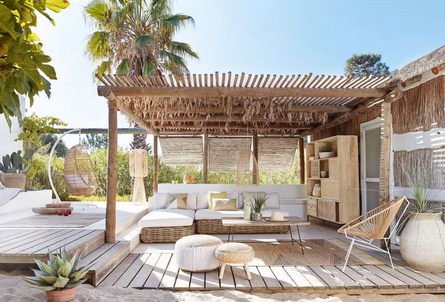 Chauffeuse SAINT-TROPEZ pour canapé de jardin modulable en rotin et coussins écrus - Maisons du Monde
