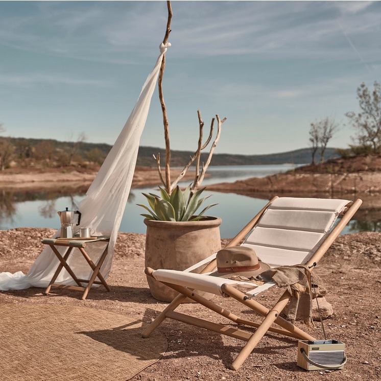 Chilienne VARNA en bois d'eucalyptus et toile en polyester recyclé écru - Maisons du Monde